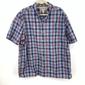 Duluth Trading Men Size XL Shirt Button Down Top Short Sleeve Blue Red Plaid